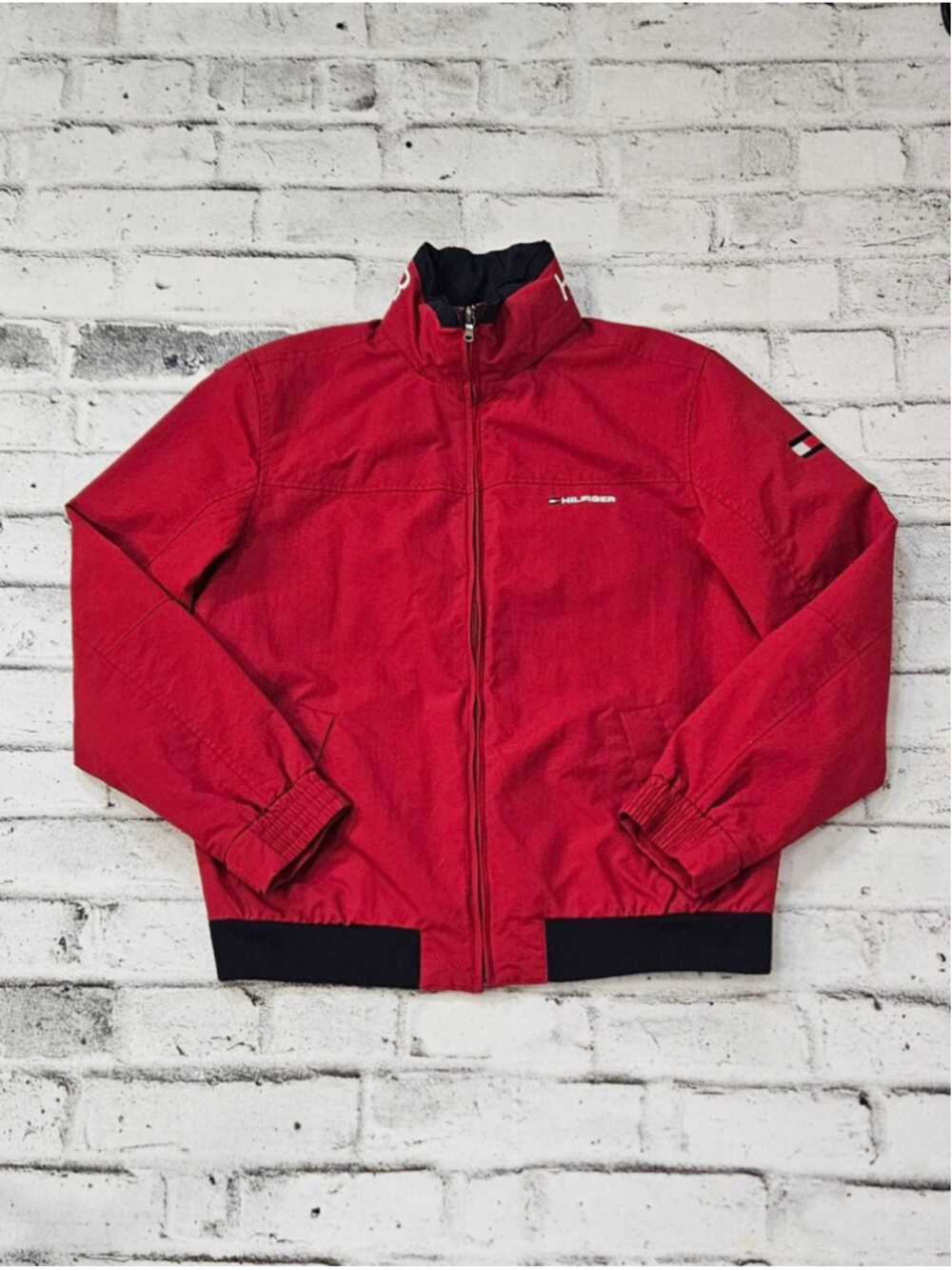Tommy Hilfiger Mens Red Logo Collar Full Zip Windbreaker Jacket Size M